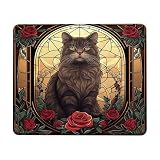 Weich Gaming Mauspad, Katze Glas Fenster Roses Pla Cool Tier Mauspads Vernähte Kanten Tischunterlage für Tastatur PC Bü