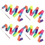 Abeillo 4 Stück Tanzband, 2m Tanzbänder mit Stab, Regenbogenfarben Gymnastikband mit Stab, Tanzen Band für Kinder Rhythmische Sportgymnastik/Kindertanz/Talentshow