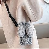 HFICY Girly Cute Pet Kunstfell Handyhülle kompatibel mit Xiaomi MI 10T Pro 5G mit 2 Glas-Displayschutzfolien, pelzige, flauschige warme weiche Hülle (graues Kaninchen)