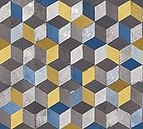 A.S. Création Vliestapete Authentic Walls 2 Tapete im skandinavischen Design 3D dreidimensional geometrisch grafisch 10,05 m x 0,53 m blau braun grau Made in Germany 366622 36662-2