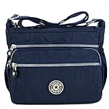MINGZE Nylon Handtasche, Umhängetasche Damen Sportliche Schultertasche Wasserdicht (Blau)