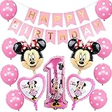ZSWQ Minnie Mouse Themed Geburtstag,Minnie Luftballons Geburtstag Deko Mädchen Minnie Themed 1st Birthday Party Supplies, Party Supplies für Minnie Themenparty Party Deko Mädchen