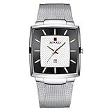 MUJIE Silber-Quarz-Uhr-Mann-Uhr-Edelstahl-Mann-Datum Armbanduhr Luxus-Marken-wasserdichte