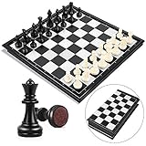 Peradix Schachspiel Magnetischem Einklappbar Schachbrett Schach für Kinder ab 6 Jahre (Schwarz und Weiß-25*25cm)
