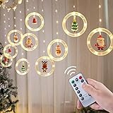 Fenster Weihnachtsbeleuchtung Joycabin 3D Weihnachtsbeleuchtung Vorhang mit 10 Weihnachtspuppen und Fernbedienung 8 Mode LED-Lichterkette für Schlafzimmer Weihnachtsbaum Dekoration