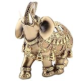 Goldene Polyresin Elefant , Ornamente Statue Skulptur Stamm Reichtum Glücklich Sammeln Figur Geschenk Home Decor Feng Shui Ornament(L)