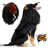 Vivifying Hundekostüm Löwenmähne, Verstellbar Hunde Perücke mit Ohren für Mittlere und Große Hunde (Schwarz)