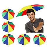 Heqishun 5 Stücke Regenschirmhut als Spassgeschenk an Karneval Regenschirmmütze Spaßiges Accessoire Kopfregenschirm Faltbarer Regenschirmhut für Dekoration Kostüm Golf Radfahren Angeln Gartenarbeit