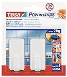 tesa Powerstrips Haken Large CLASSIC - Selbstklebender Wandhaken für Glas, Kacheln, Holz, Kunststoff und andere Untergründe - Weiß