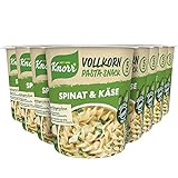 Knorr Vollkorn Pasta Snack Spinat & Käse leckere Vollkorn Instant Nudeln fertig in nur 5 Minuten - 8 x 60 g Becher