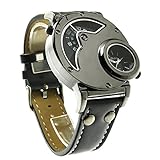 Herren-Armbanduhr, russischer Flieger, Militär / Militär / Sport, Quarzuhrwerk, zweifache Zeitanzeige, schwarzes Lederband