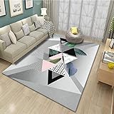 Teppich für den Innenbereich, Kurzflor, leicht zu reinigen, für Schlafzimmer, Boden, Sofa, Wohnzimmer, Schwarze rosa weiße geometrische Linien grüne Zweige und Blätter 80X120CM(2ft7 x3ft11)