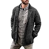 Lange Woll-Winter-Mantel für Herren, Zopfmuster, Strickjacke, Pullover, Schalkragen, lockere Passform, langärmelig, lässige Strickjacken, Übergröße, lange Mäntel für Männer, grau, X-Large