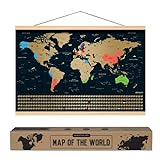 envami Weltkarte zum Rubbeln - Mit Rahmen - Rubbel Weltkarte - Gold - 68 cm x 43 cm - Englisch - Landkarte zum Rubbeln - Weltkarte zum Freirubbeln - Rubbelweltkarte - Weltkarte zum Freikratzen