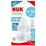 NUK First Choice+ Flow Control Trinksauger für Babyflaschen | 6–18 Monate |Anti-Colic-Ventil | BPA-frei | 2 Stück