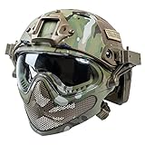 OneTigris Taktischer Helm mit Stahlmaske und Schutzbrille All-In-One Integrierter Schneller Helm für Softair Paintball Airsoft | ANSI Z87.1 konform | Größe L (MC)