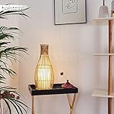 Tischlampe Saranda, Vintage Tischleuchte aus Bambus/Stoff in Natur/Weiß, Ø 18 cm, E27-Fassung, max. 40 Watt, Leuchte im Boho-Style mit An-/Ausschalter am Kabel, LED geeignet