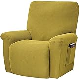 FASCINATDECO Stretch Sesselschoner Ruhesessel Bezüge, Moderner Jacquard Sesselbezug Spandex Stoff Relaxsessel Bezug mit elastischer Seitentasche für Wohnzimmer (Mustard)