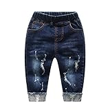 KIDSCOOL SPACE Baby Mädchen Jungen Jeans,Kleines Kind Elastische Taille Zerrissene Jeanshose,Blau,12-18 Monate