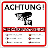 2 Stück Achtung Videoüberwachung Premium Aufkleber – Schild – Sticker |Hinweisschild – Warnschild für mit Kamera videoüberwachtes Objekt – Haus – Gelände | Kratz- wetterfest 10 x 10 cm