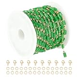 YOUBEIYEE 3 Meter grüne Kristallkette für Schmuckherstellung, vergoldete Messingperlen, Halskette mit Biegeringe und Karabinerverschlüsse