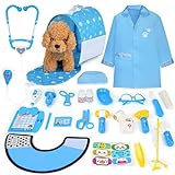 Sanlebi Arztkoffer für Kinder, Kit Doktor Mädchen mit Plüschhund, Koffer für Doktor Mädchen mit Kittel und Hut, Kit Doktor Kind geeignet für 3 Jahre +