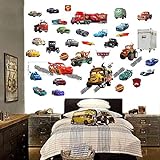 Disney Cars 3 Wandaufkleber für Schlafzimmer, Jungen und Mädchen, Wandaufkleber, Wandsticker, für Kinderzimmer, Wandkunst, Spielzimmer, Jungen, Autos, Stadt, Dekoration, Größe: 70 x 35 cm, 2 Bögen