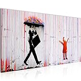 Runa Art Wandbild Banksy Style Colored Rain 1 Teilig Modern Bild auf Vlies Leinwand Wohnzimmer Flur Streetart Collage Grau Rot 040312a