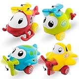 AmyBenton Flugzeug Spielzeug ab 2 Jahre - Hubschrauber Spielzeug Kinder - Planes Flugzeug mit Drehpropeller - 4 Flugzeugsets für Junge Kleinkind 1 2 3 Jahre