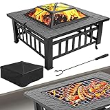 Thanaddo 3 in 1 Multifunktional Feuerstelle mit Grillrost & Grillzange Feuerschale für Garden Terrasse Heizung BBQ