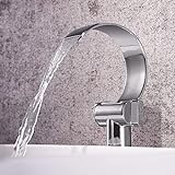 Modern Copper Hand Wheel Single Hole Waterfall Outlet Hot and Cold Water Ceramic Valve Bathroom Basin Faucet/Short