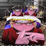 TIODES Naruto Bettbezug-Set MikrofaserJapanese Ninja Anime Adventure Cartoon Blood Ninja Anime Bettwäsche-Design, 3-teiliges, Ultraweiches, Antiallergisches, Bügelfreies Luxus-Bettset Mit 1 Bettbezu