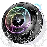 Bluetooth Lautsprecher, Musikbox Tragbarer Bluetooth Tiefem Bass, Kabelloser Klein Lautsprecher mit Licht, Shower Speaker Dusche IP7 wasserdichte Type-C mit Saugnapf für Badezimmer, Party, R