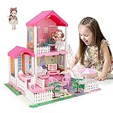 Mini Todou Puppenhaus Traumhaus für Mädchen, Puppenhaus mit Licht, Spielmatte und Puppen, DIY BAU Spiel Haus mit Accessoires Möbel und Haushalt Zubehör, Spielhaus für Mädchen 3-12(DREI Zimmer)
