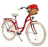 Komfort Fahrrad Citybike Mit Weidenkorb Vintage Damenfahrrad Hollandrad, 28 Zoll, Rot, 3-Gang Shimano