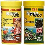 JBL NovoTab Alleinfutter für fleischfressende Aquarienfische, Tabletten 250 ml, 30240 & NovoPleco Alleinfutter für kleine Saugwelse, Tabletten 250 ml, 30311