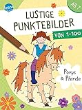 Lustige Punktebilder von 1 bis 100. Ponys und Pferde: Von-Punkt-zu-Punkt-Rätselblock für Kinder ab 7 Jahren