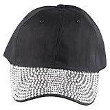 Damen Herren Strass Baseballmütze Unisex Snapback Hip Hop Flat Hat Mützen Damen Klein (Black, One Size)