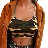 iHENGH Damen Frauen Camouflage Ärmelloses Trägershirt Bustier BH Weste Crop Top Bluse T-Shirt(S,Grün)