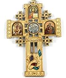 Großes Jerusalem-Kreuz, Wanddekoration, zum Aufhängen, orthodoxe, griechisch-christliche, religiöse Charme, Geschenk, Heiliges Wasser, Erde