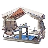 ZDYLM-Y 4-Sitzer Hollywoodschaukel, hochwertiger Allwetter-Schaukelstuhl aus Aluminiumlegierung mit Moskitonetz, für Patio, Garten,Khaki