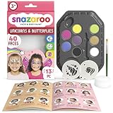 Snazaroo 1172181 Schminkset ' Einhorn ', hautfreundliche Gesichtsschminke auf Wasserbasis - 7 Schminkfarben, 1 Schminkpinsel, 1 Schwamm, 2 Vorlagen und Schritt-für-Schritt-Anleitung