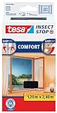 tesa Insect Stop COMFORT Fliegengitter für bodentiefe Fenster - Insektenschutz selbstklebend - Fliegen Netz ohne Bohren - anthrazit (durchsichtig), 120 cm x 240 cm