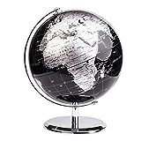 Exerz 20cm Globus - Englische Karte - Schüler-Globus - Mit Einem Metallfuß Pädagogisch/ Geografisch/ Dekoration - Lehrmaterial Globen - Durchmesser: 20cm (Metallisches Schwarz)