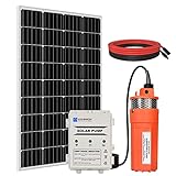 Solare Wasserpumpen Kit, Solar Tauchpumpen mit Akku, 120W Solarpanel mit 10Ah 12V Lithium batterie Box kit, 12V DC Tiefbrunnenpumpe, 1500L per day,100ft/30m