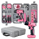 Hi-Spec 58 tlg. Werkzeugset in Pink mit 8V Akkubohrmaschine. Werkzeugkoffer gefüllt für Haushalt DIY Reparatur und Wartung. Werkzeug für Frauen!