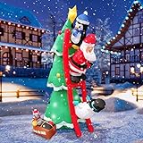 1,8m Aufblasbarer Weihnachtsbaum Mit LED-Lichtern, Leuchtender Aufblasbarer Weihnachtsbaum-Feiertagsdekoration, Weihnachtsmann-Schneemann-Pinguin-Dekoration, Eingebauter Luftkompressor - Für Garten