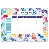 Papierdrachen Stundenplan DIN A4 Block - Motiv Federn - beschreibbar und ideal als Geschenk für Schule oder Uni - Terminkalender und Wochenplan für Jugendliche und Erw
