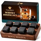 Whisky Steine Geschenkset – Eiswürfel Wiederverwendbar, Whiskey Geschenke für Männer in Braunem Holztablett – Geschenk Zubehör für Freund – Keine Verwässerung, von Royal R