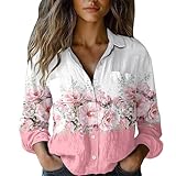 2025 Frühjahrs-T-Shirt für Damen, Bluse, Damen, Baumwollhemd, bedruckt, modisch, Button-Down-Shirt, lässige Oberteile, Langarmbluse, Basic-T-Shirt, Tops für Damen, 2025 Bluse, rose, 3XL